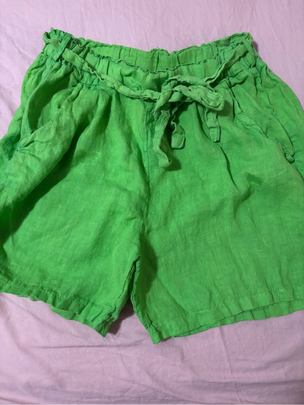 Women's Linen Drawstring Shorts - Green